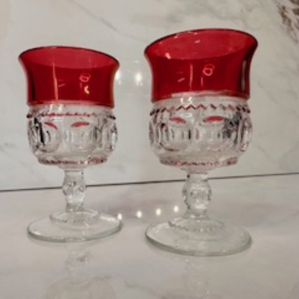 Vintage Ruby Flash Goblets – Set of‎ 2 | Elegant Pressed Glass Stemware